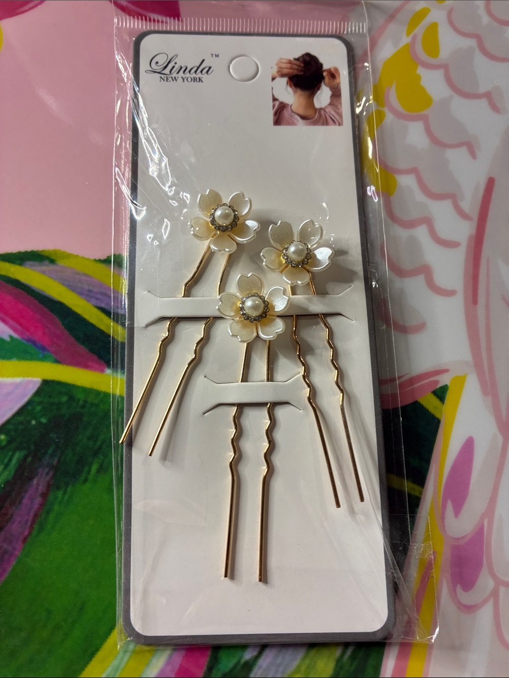 Gold Floral Pearl Hair Pins - Set of 3
